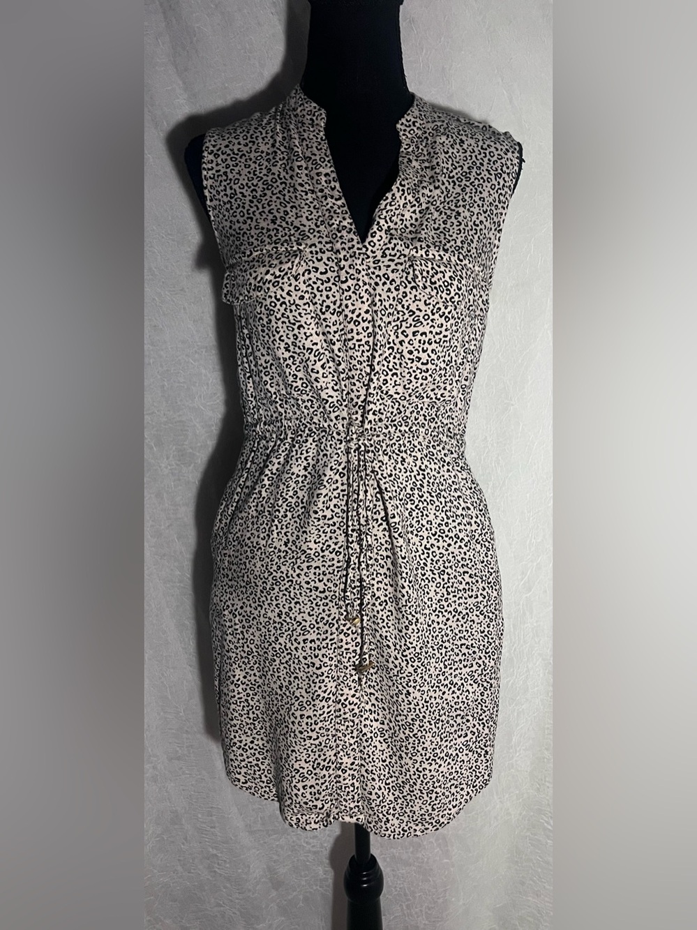 Japna Leopard Print button mini Dress in brown & black drawstring waist